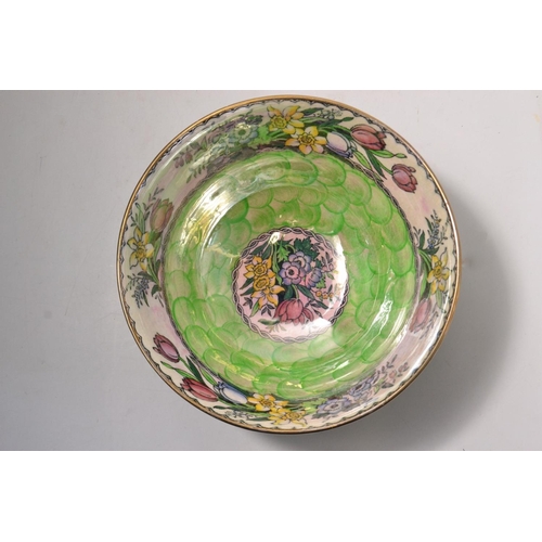 190 - Green MALING lustre ware bowl and 2 smaller trinket plates