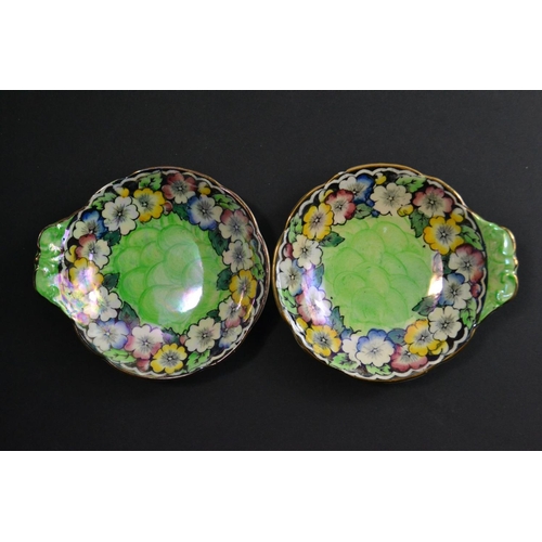 190 - Green MALING lustre ware bowl and 2 smaller trinket plates