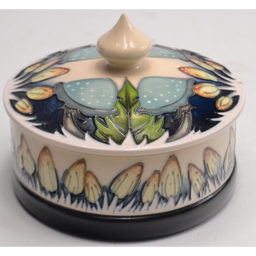 192 - Moorcroft trial piece small circular pin dish with lid 10 cm diameter