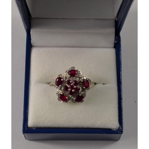 20 - 18k white gold Burmese ruby and diamond ring. Size O/P, total gems weight is 1.73c