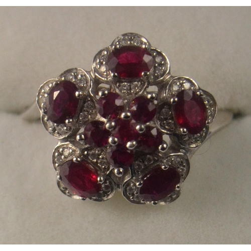 20 - 18k white gold Burmese ruby and diamond ring. Size O/P, total gems weight is 1.73c