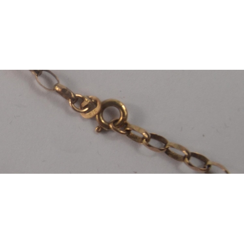 23 - Late 19th century 9ct gold chain and trio of stones to include a birth stone, jet stone etc