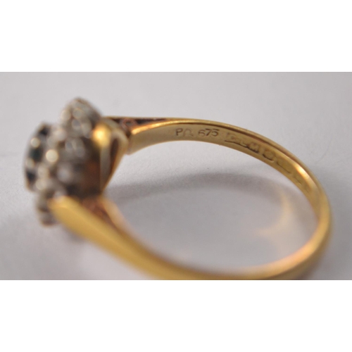 33 - A STUNNING vintage 18ct gold and sapphire diamond floral cluster dress ring, size M, (3.5grm) with a... 