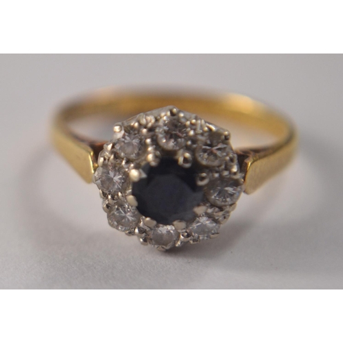 33 - A STUNNING vintage 18ct gold and sapphire diamond floral cluster dress ring, size M, (3.5grm) with a... 