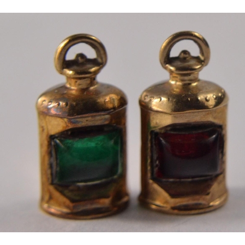 34 - A pair of Hallmarked 375 gold ship lanterns port and star board charms - really UNUSUAL!