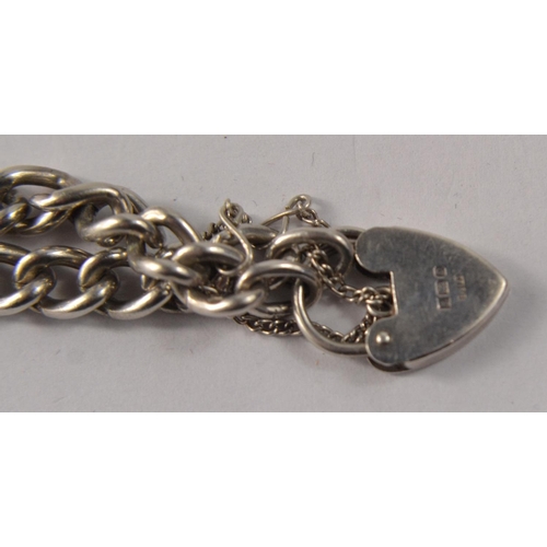 35 - BIRMINGHAM Silver link chain bracelet with heart padlock and safety chain with presentation pouch