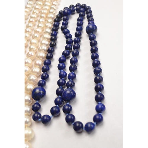 37 - HANDMADE 1 string of hand-knotted pearls and a string of lapis lazuli, again hand-knotted - nicely c... 