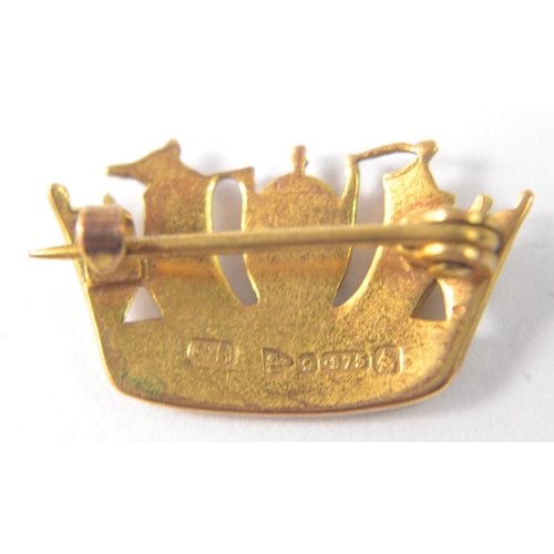 39 - A 375 9 carat CHESTER stamped gold Viking ship style pin badge