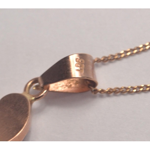 4 - 9ct rose gold pendant on 9ct rose gold fine link chain.