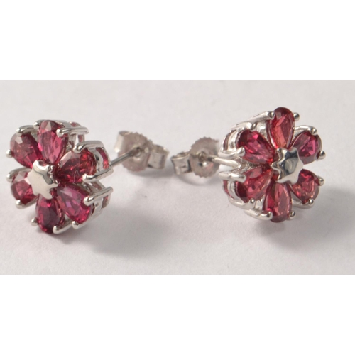 44 - Floral 9k white gold ruby stud earrings