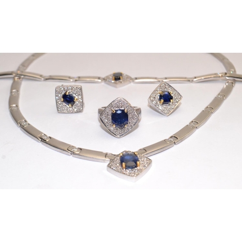 48 - STUNNING !! Modern super quality bespoke Necklace, bracelet, earrings and ring set, sapphires and di... 