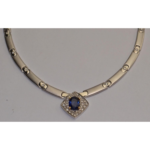 48 - STUNNING !! Modern super quality bespoke Necklace, bracelet, earrings and ring set, sapphires and di... 