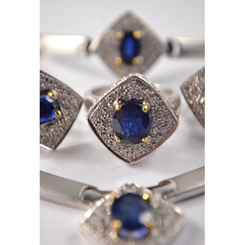 48 - STUNNING !! Modern super quality bespoke Necklace, bracelet, earrings and ring set, sapphires and di... 