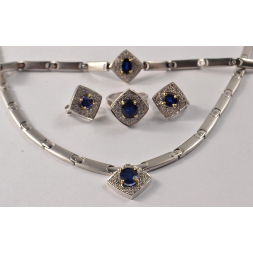 48 - STUNNING !! Modern super quality bespoke Necklace, bracelet, earrings and ring set, sapphires and di... 