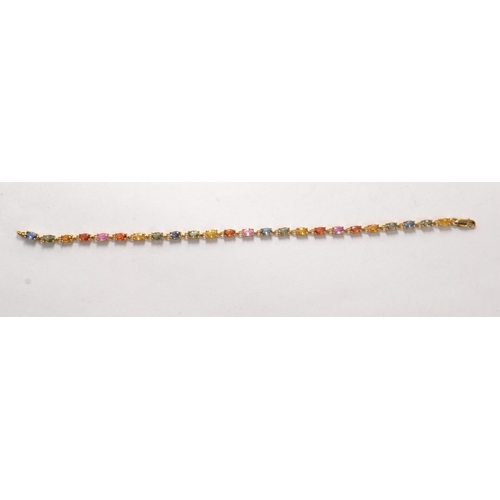 49 - STUNNING 375 yellow gold marked bracelet with multi coloured sapphire  stones. Comes with authentici... 