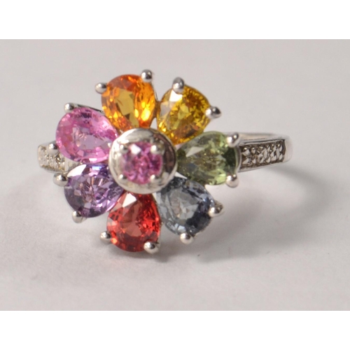 51 - 9ct white gold floral multi sapphire ring 3.65g gross weight size N/O