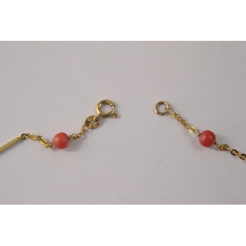 55 - 9ct gold necklace set with 9 coral beads