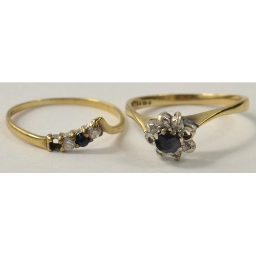 7 - Selection of four 9ct gold rings. To include one wedding band, one signet ring, one sapphire ring in... 