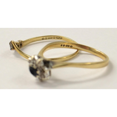 7 - Selection of four 9ct gold rings. To include one wedding band, one signet ring, one sapphire ring in... 