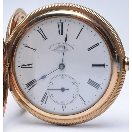 71 - WALTHAM full hunter pocket watch with Roman numeral dial and second dial. ESTRELLA 14k dust cover an... 