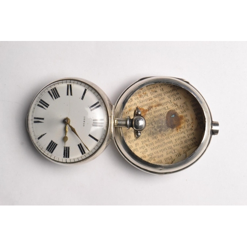 72 - Double/pair cased London silver verge pocket watch. Hallmarks date 1874. Face stamped 16844. Dial wi... 