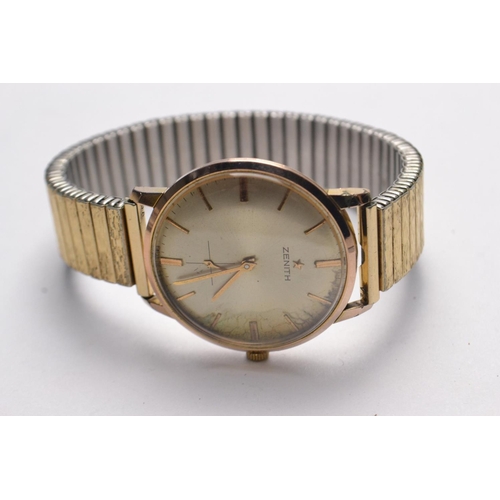 75 - 1960's ZENITH gold plate and steel wrist watch. Face size: 4cm