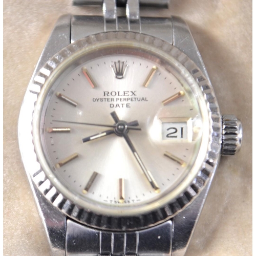 76 - ROLEX ladies 1986 date adjust stainless stick dial wristwatch 09462 /55, guarantee No 8660367, in go... 