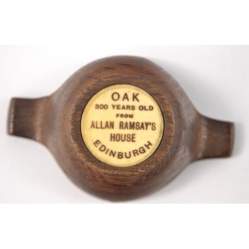 81 - Miniature oak quaich 300 years old made from ALLAN RAMSAY'S HOUSE EDINBURGH