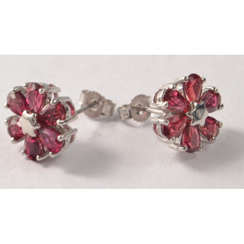 21 - Floral 9k white gold ruby stud earrings