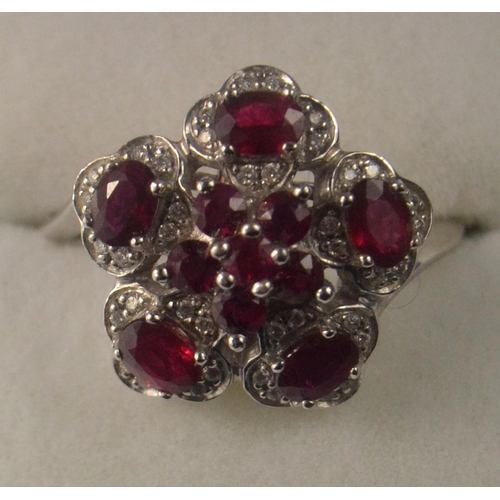 28 - 18k white gold Burmese ruby and diamond ring. Size O/P, total gems weight is 1.73c