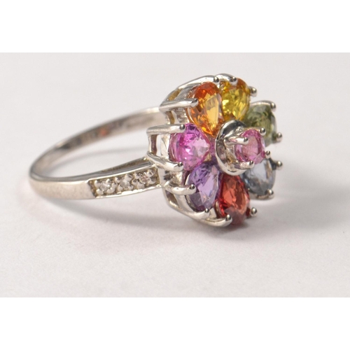 4 - 9ct white gold floral multi sapphire ring 3.65g gross weight size N/O