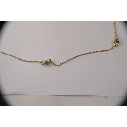 56 - 9ct gold necklace set with 5 jade bead