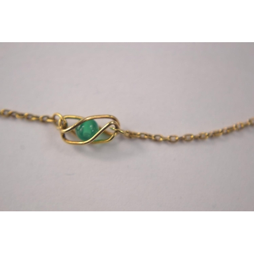 56 - 9ct gold necklace set with 5 jade bead