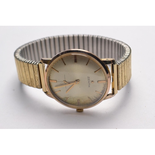 62 - 1960's ZENITH gold plate and steel wrist watch. Face size: 4cm