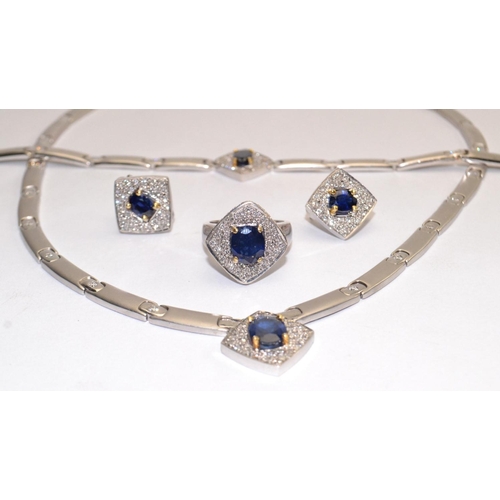 66 - STUNNING !! Modern super quality bespoke Necklace, bracelet, earrings and ring set, sapphires and di... 