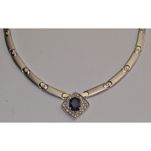 66 - STUNNING !! Modern super quality bespoke Necklace, bracelet, earrings and ring set, sapphires and di... 