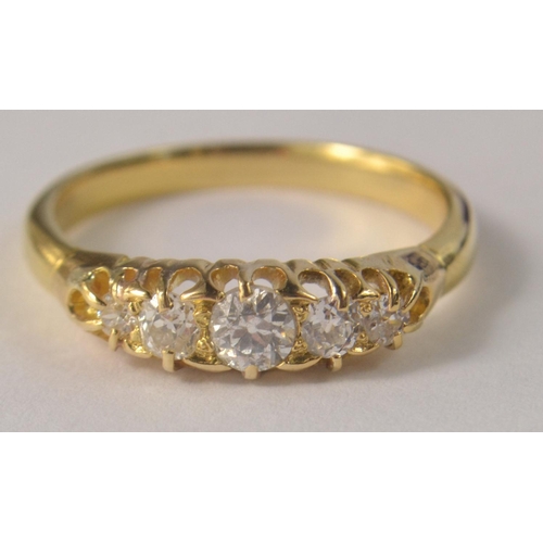 7 - Edwardian set 5 diamond ring with centre stone approx 1/3 carat. Size S.