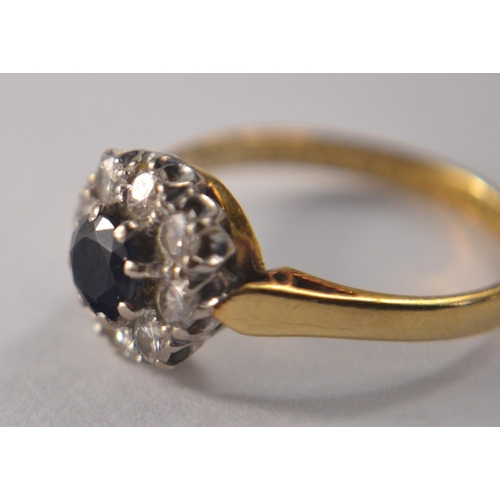 70 - A STUNNING vintage 18ct gold and sapphire diamond floral cluster dress ring, size M, (3.5grm) with a... 