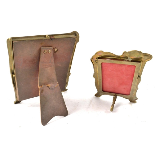 130 - Two brass c1890's Art Nouveau picture frames. The smaller one a nymph style figure surrounded with f... 