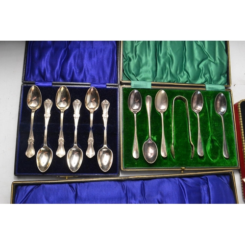 144 - Various boxed flatware include fish knives and forks etc