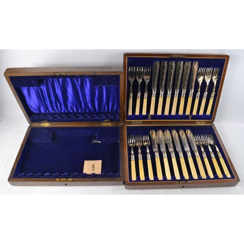 144 - Various boxed flatware include fish knives and forks etc