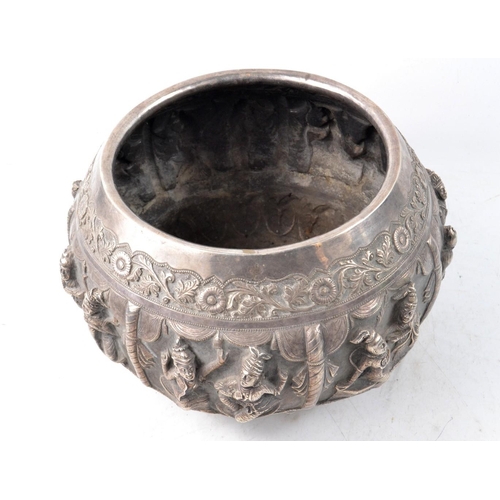 149 - 902g FANTASTIC! Antique late-19th Century Burmese (Myanmar) solid 'white metal' thabeik repousse' bo... 