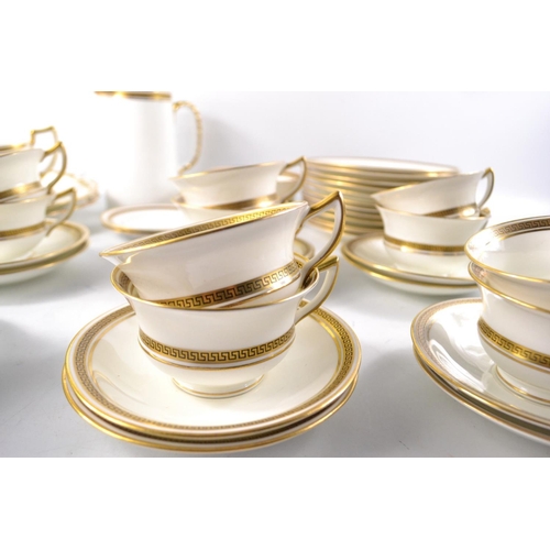 156 - AYNSLEY antique creamy white and gold elegant Greek KEY design tea set all stamped to base, from c 1... 