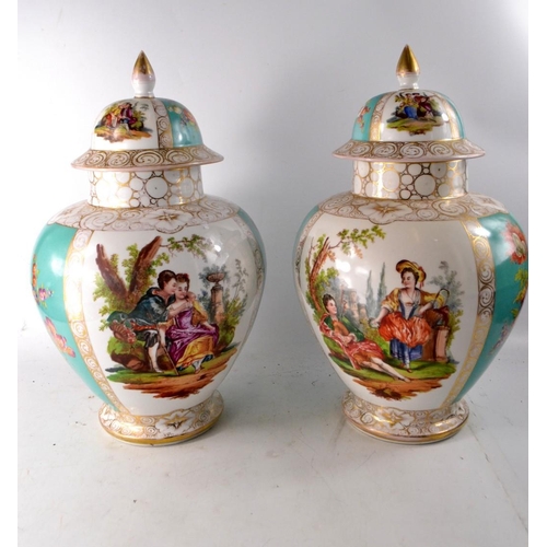 161 - A pair of FANTASTIC Large DRESDEN Temple jars, nice examples, no chips or cracks - measurements are ... 