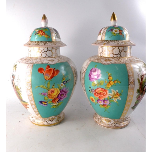 161 - A pair of FANTASTIC Large DRESDEN Temple jars, nice examples, no chips or cracks - measurements are ... 