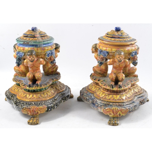 190 - Pair of c19th Century Majolica Italian pottery salts.