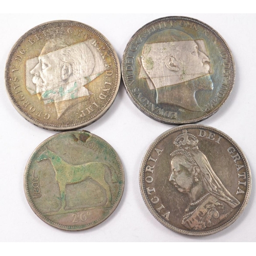 33 - 4 collectable coins to include a 1935 Crown, a 1889 Silver Crown, a 1902 silver Crown and an Irish 1... 