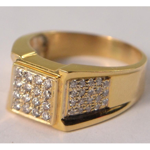 5 - Gents 18 carat gold and diamond signet style set ring. Set with 16 diamonds on the face, and set wit... 