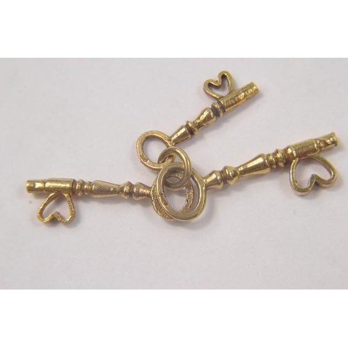 65 - 8 QUALITY 9ct gold charms to include a novelty one pound bank note, a set of 3 keys on a ring, A Noa... 