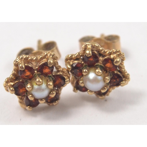 79 - Ruby and Pearl floral design stud earrings